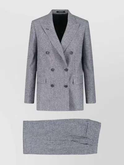 Tagliatore Houndstooth Tailored Double-breasted Blazer And Wide-leg Trousers In Gray