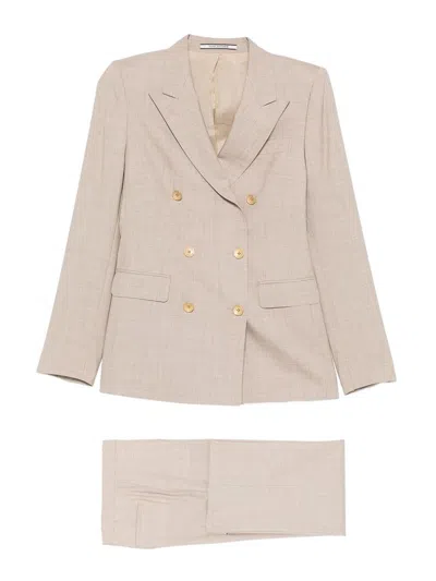 Tagliatore Suit With Beige Double-breasted Blazer In Neutral