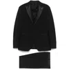 Tagliatore Blue Tailored Suit With Satin Lapel And Shoulders In Black