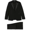 Tagliatore Blue Tailored Suit With Satin Lapel And Shoulders In Black