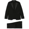Tagliatore Blue Tailored Suit With Satin Lapel And Shoulders In Black
