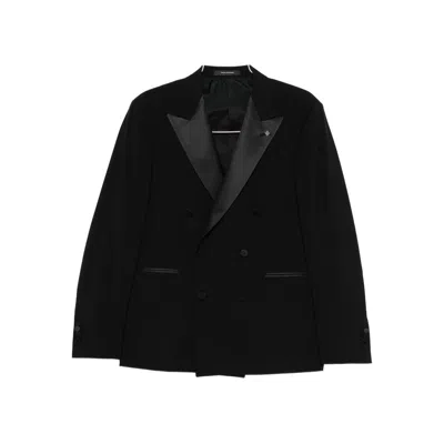 Tagliatore Double-breasted Peak-lapel Suit In Black