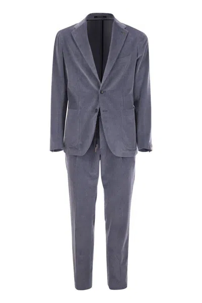 Tagliatore Men Ribbed Cotton And Cashmere Suit In Blue