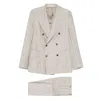Tagliatore Long Sleeve Blazer And Belt Loop Pants Set In Neutral