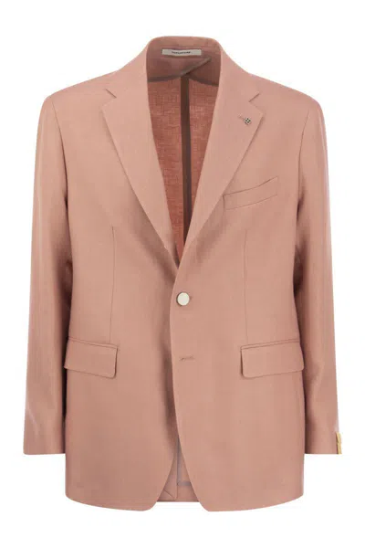 Tagliatore Linen Ricerca Blazer With Flap Pockets In Pink