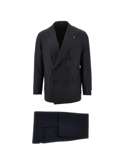 Tagliatore Super 110's Double-breasted Wool Suit In Blue
