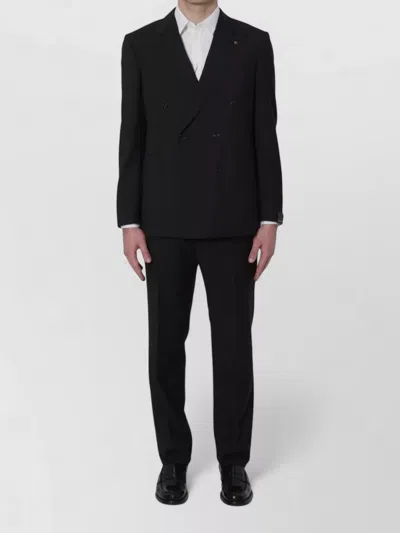 Tagliatore Super 110s Virgin Wool Double Breasted Suit In Black