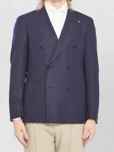 Tagliatore Super 110s Virgin Wool Peak Lapel Jacket In Blue
