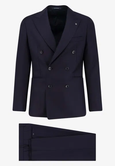 Tagliatore Super 110s Wool Suit With Removable Iconic Brooch In Blue