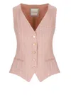 Tagliatore Tailored Striped Linen Gilet With V-neck And Button Fastening In Pink