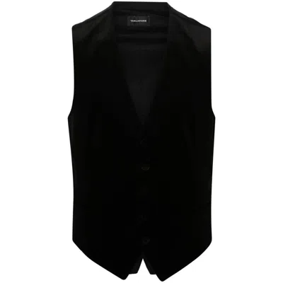 Tagliatore Button-down Cotton Waistcoat In Black