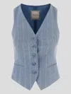 Tagliatore Striped Linen Cotton Blend Vest In Denim Gessato