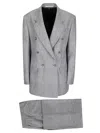 Tagliatore Houndstooth Tailored Double-breasted Blazer And Wide-leg Trousers In Gray