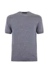Tagliatore Grey Crewneck T-shirt With Ribbed Edges In Blu Melange