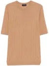 Tagliatore Ribbed Fitted T-shirt With Classic Crew Neckline In Beige