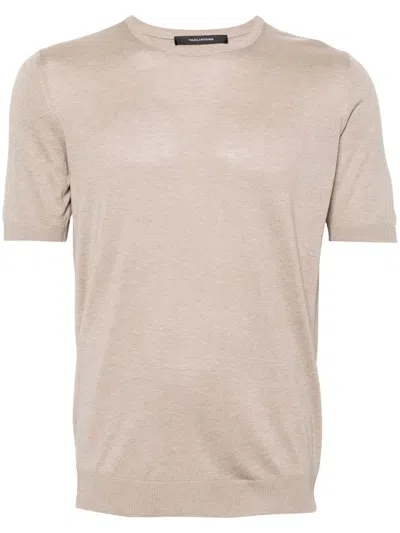 Tagliatore Short-sleeves Fine-knit Jumper In Beige