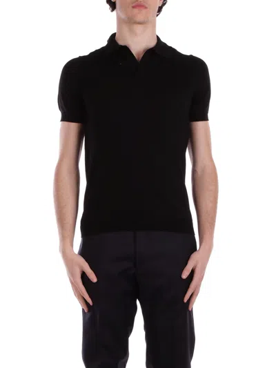 Tagliatore Keith Split Neck Polo Shirt In Nero Neri E Grigi