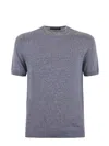 Tagliatore Grey Crewneck T-shirt With Ribbed Edges In Blu Melange