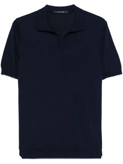 Tagliatore Keith Split Neck Polo Shirt In Blue