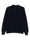 Tagliatore Wool Polo Shirt With Long Sleeves And Ribbed Hem In Black