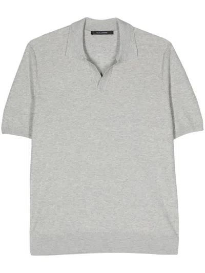 Tagliatore Beige Silk-cotton Blend Short Sleeve Polo Shirt In Gray
