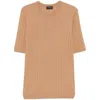 Tagliatore Ribbed Fitted T-shirt With Classic Crew Neckline In Brown