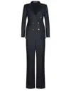 Tagliatore Linen Double Breasted Suit Gold Buttons In Black