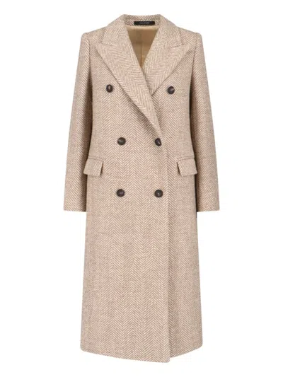 TAGLIATORE TAILORED BEIGE COAT WITH LAPEL COLLAR AND BUTTON CLOSURES