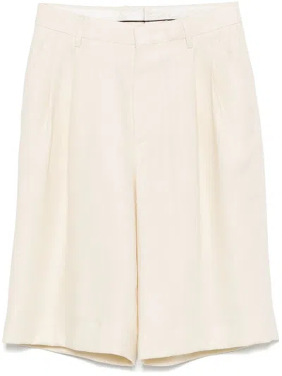 Tagliatore Tailored Beige Linen Shorts With Pleated Front