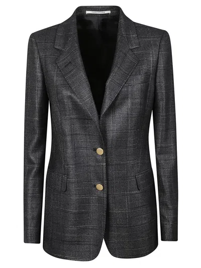 Tagliatore Tailored Black Checkered Jacket With Gold-tone Accents