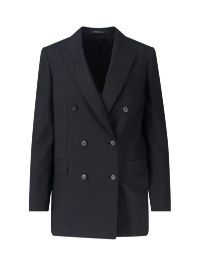 TAGLIATORE TAILORED BLACK JACKET WITH CLASSIC COLLAR AND MINIMALISTIC DESIGN