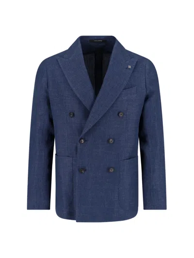 Tagliatore Tailored Black Jacket With Notched Lapel And Flap Pockets In Blue