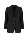Tagliatore Tailored Black Jacket With Notched Lapel And Textured Fabric In Blue