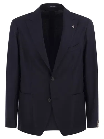 Tagliatore Tailored Black Wool Jacket With Revered Collar In Blue