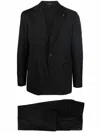 Tagliatore Tailored Black Wool Suit With Notched Lapel In Blue