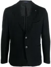 Tagliatore Black Jacket With Classic Revers And Logo Pin In Kashmir Man In Black