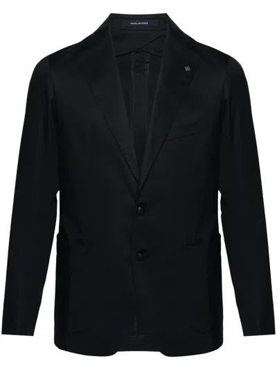 Tagliatore Tailored Blue Blazer With Notched Lapels In Black