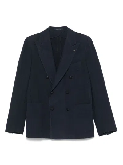 Tagliatore Tailored Blue Double-breasted Jacket With Notched Lapel In Black