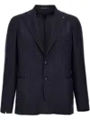 Tagliatore Montecarlo Blue Single-breasted Jacket With Notched Revers In Silk Man In Black