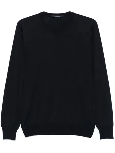 Tagliatore Tailored Blue Sweater With Round Neckline In Black