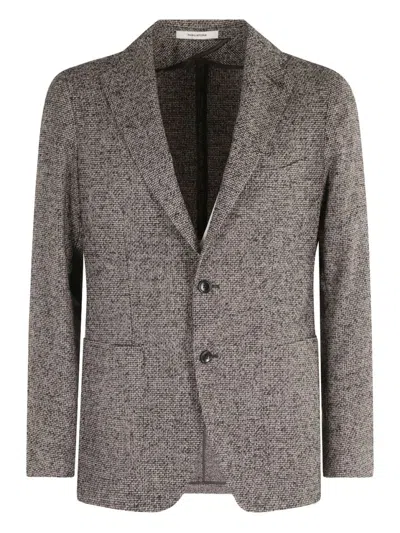 Tagliatore Tailored Brown Jacket With Textured Tweed Finish In Gray