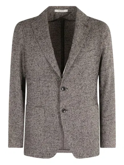 TAGLIATORE TAILORED BROWN JACKET WITH TEXTURED TWEED FINISH