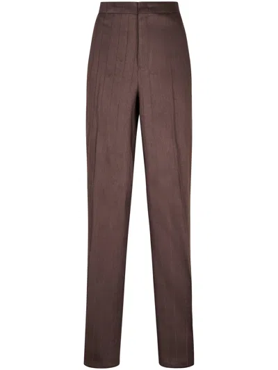 Tagliatore Tailored Brown Trousers With Vertical Pinstripes
