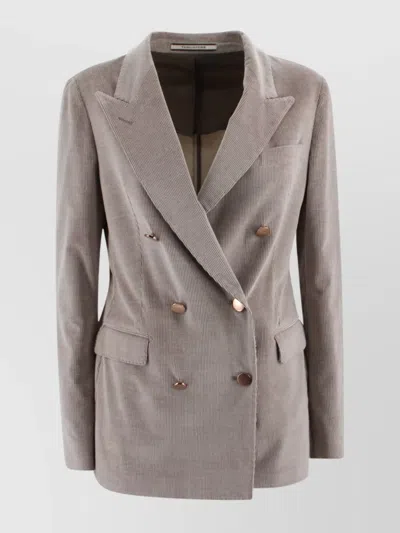 Tagliatore Tailored Corduroy Jacket Peaked Lapels In Neutral