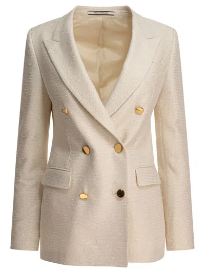 Tagliatore Tailored Double-breasted Jacket With Textured Fabric In White