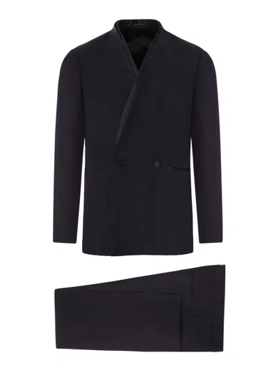 Tagliatore Tailored Double-breasted Suit With Shawl Lapel In Black