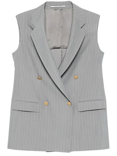 Tagliatore Tailored Grey Sleeveless Blazer With Gold-tone Buttons In White