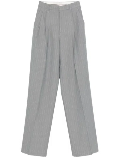 Tagliatore Tailored High-waist Grey Trousers With Pinstripe Design In White