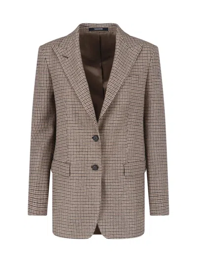 Tagliatore Tailored Houndstooth Blazer Jacket In Brown