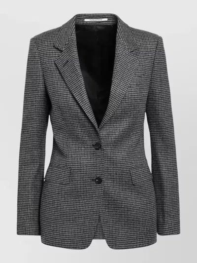 Tagliatore Single-breasted Anthracite Grey Jacket With Houndstooth Pattern In Wool Blend In Black